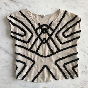 Black and Cream Short Sleeve Dressy Top - S